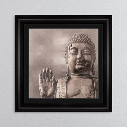 Buddha 4 with Silver Foil Embellishment - with Black Mount Framed Wall Art