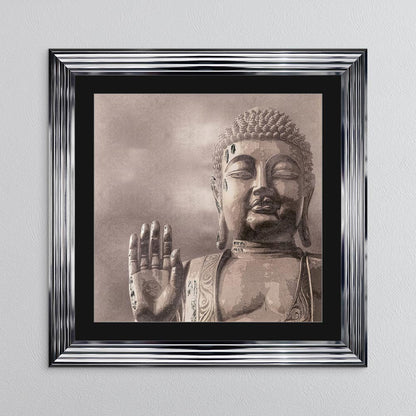 Buddha 4 with Silver Foil Embellishment - with Black Mount Framed Wall Art