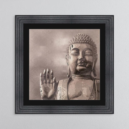 Buddha 4 with Silver Foil Embellishment - with Black Mount Framed Wall Art
