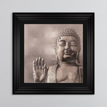 Buddha 4 with Silver Foil Embellishment - with Black Mount Framed Wall Art