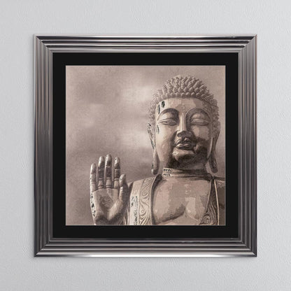 Buddha 4 with Silver Foil Embellishment - with Black Mount Framed Wall Art
