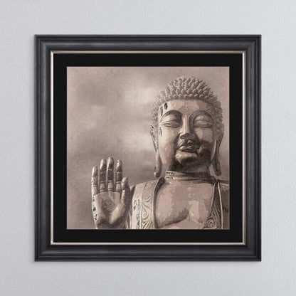 Buddha 4 with Silver Foil Embellishment - with Black Mount Framed Wall Art