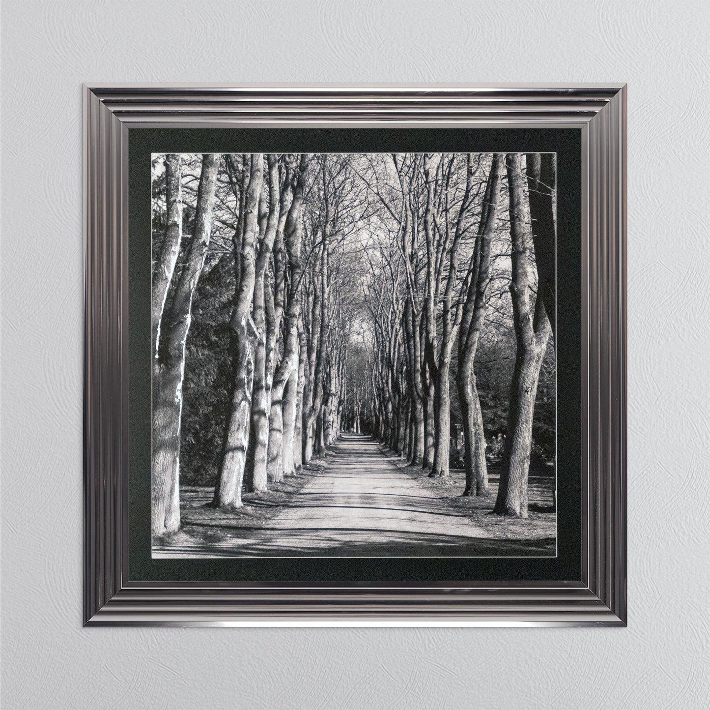 Mono Path with Silver Foil Embellishment - with Black Mount Framed Wall Art