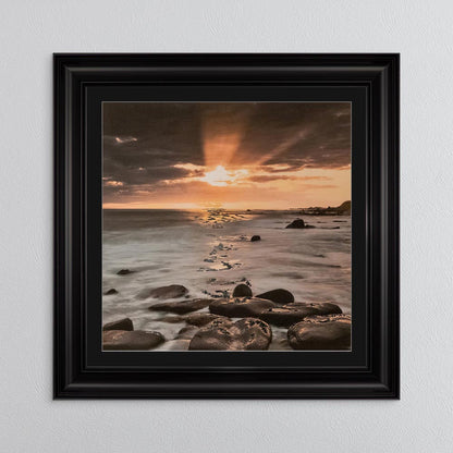 Nordic Sunset with Silver Foil Embellishment - with Black Mount Framed Wall Art