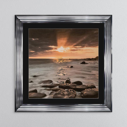 Nordic Sunset with Silver Foil Embellishment - with Black Mount Framed Wall Art