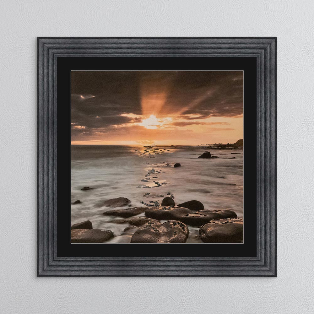 Nordic Sunset with Silver Foil Embellishment - with Black Mount Framed Wall Art