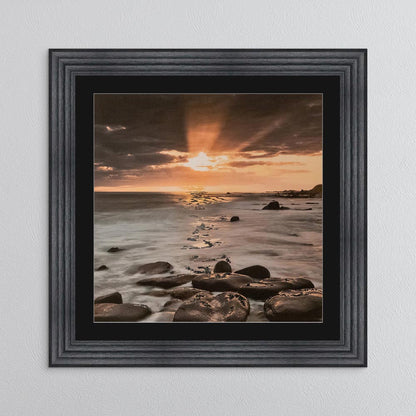 Nordic Sunset with Silver Foil Embellishment - with Black Mount Framed Wall Art