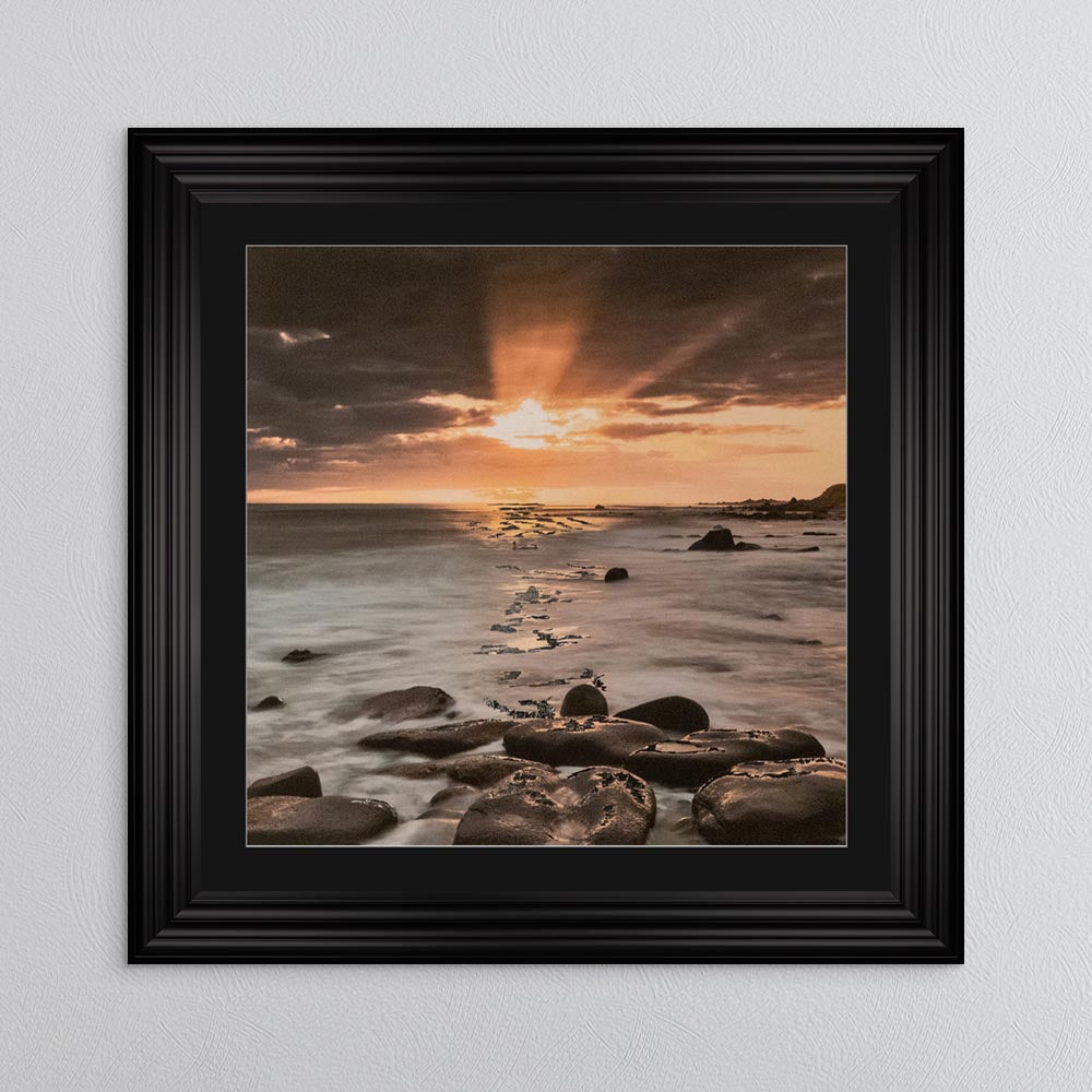 Nordic Sunset with Silver Foil Embellishment - with Black Mount Framed Wall Art