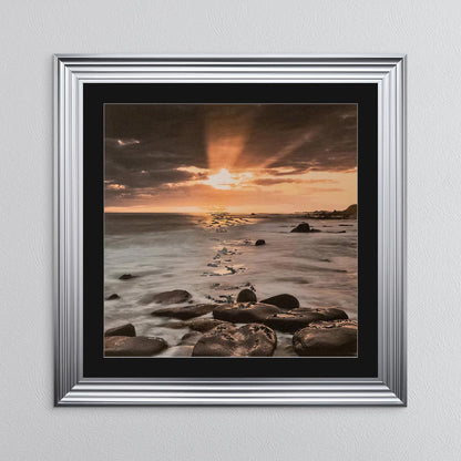 Nordic Sunset with Silver Foil Embellishment - with Black Mount Framed Wall Art