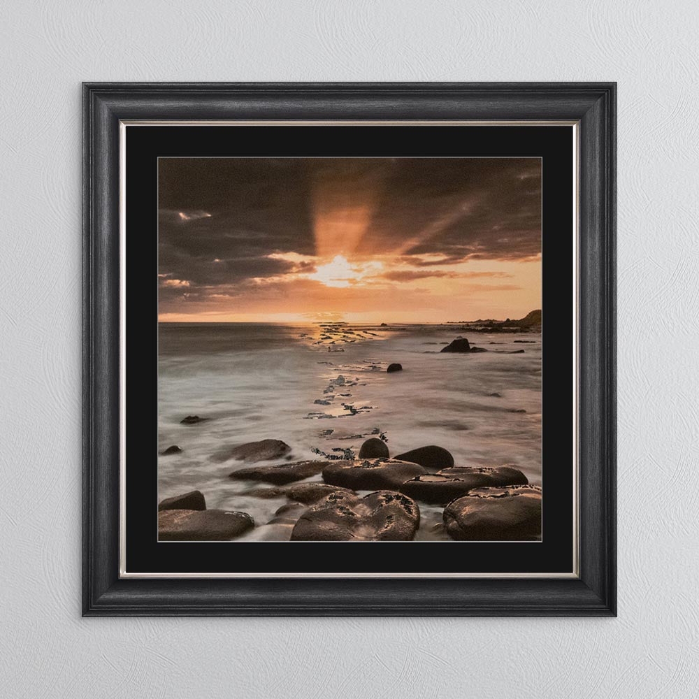 Nordic Sunset with Silver Foil Embellishment - with Black Mount Framed Wall Art