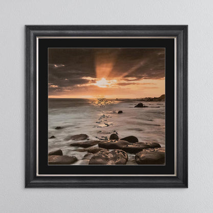 Nordic Sunset with Silver Foil Embellishment - with Black Mount Framed Wall Art