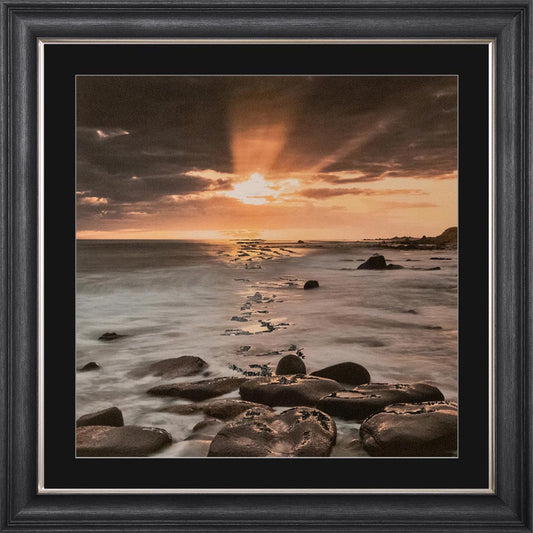 Nordic Sunset with Silver Foil Embellishment - with Black Mount Framed Wall Art