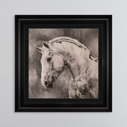 White Stallion with Silver Foil Embellishment - with Black Mount Framed Wall Art