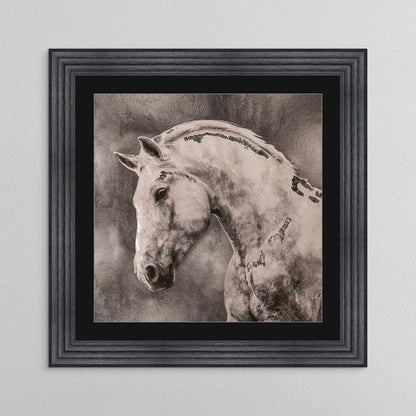 White Stallion with Silver Foil Embellishment - with Black Mount Framed Wall Art