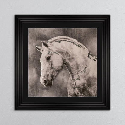 White Stallion with Silver Foil Embellishment - with Black Mount Framed Wall Art
