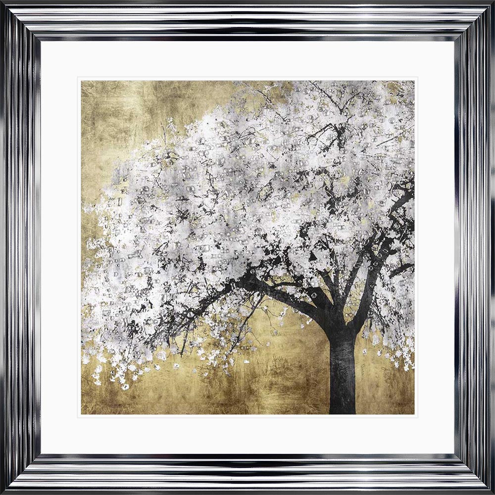 Silver Blossoms with White Mount Framed Wall Art