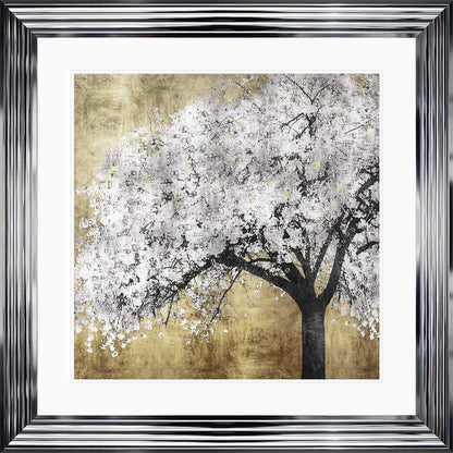 Silver Blossoms with White Mount Framed Wall Art
