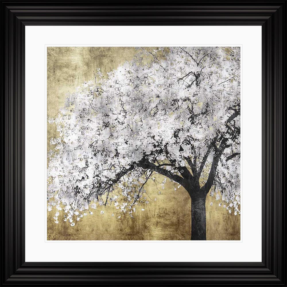 Silver Blossoms with White Mount Framed Wall Art