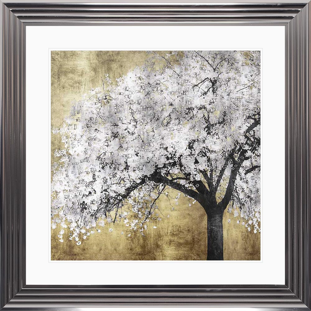 Silver Blossoms with White Mount Framed Wall Art