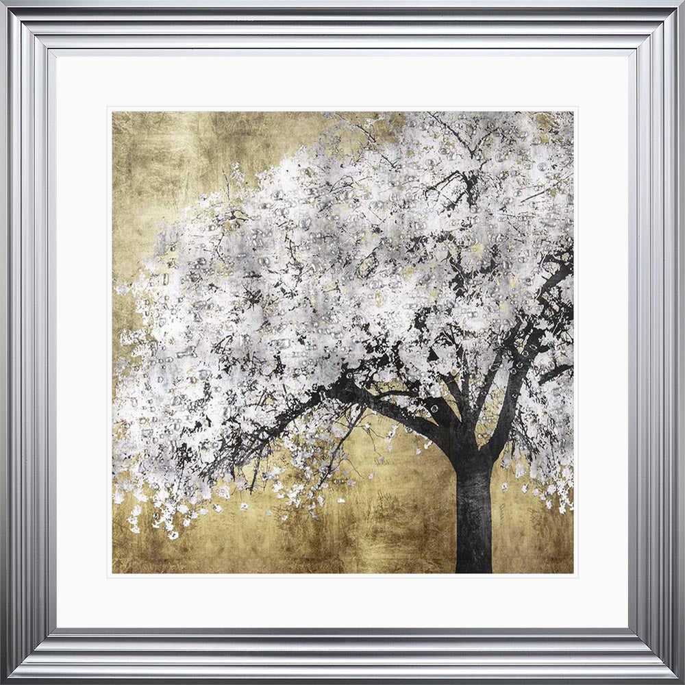 Silver Blossoms with White Mount Framed Wall Art