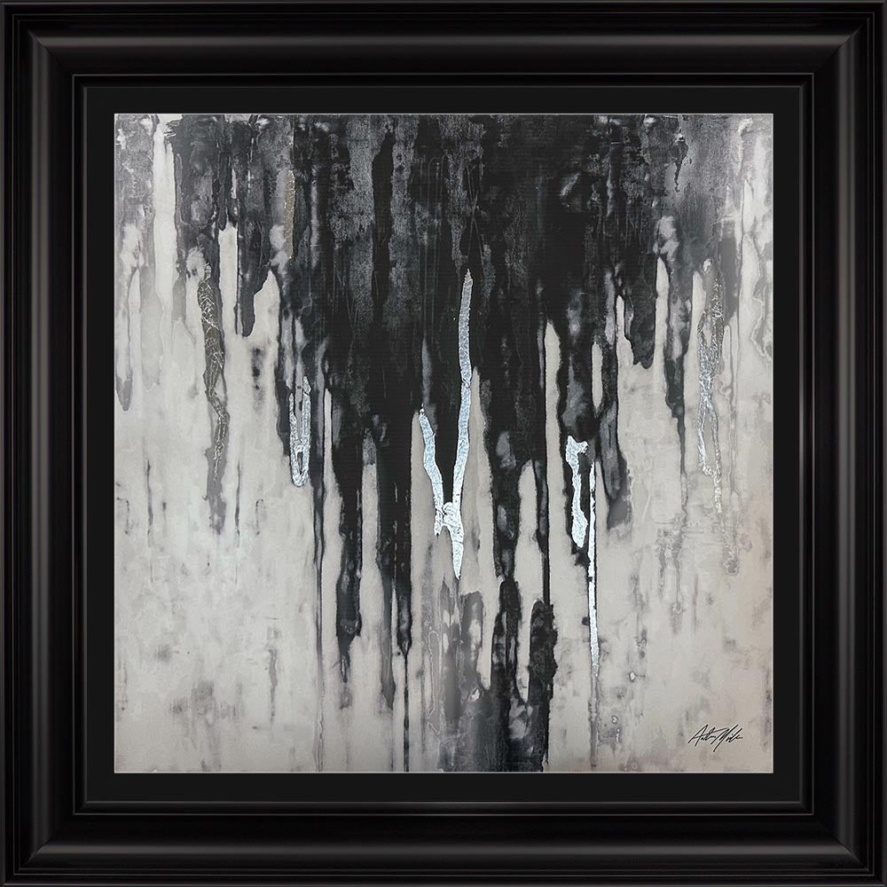 Abstract Black & Silver Dripping Keys No. 1 with Black Mount Framed Wall Art