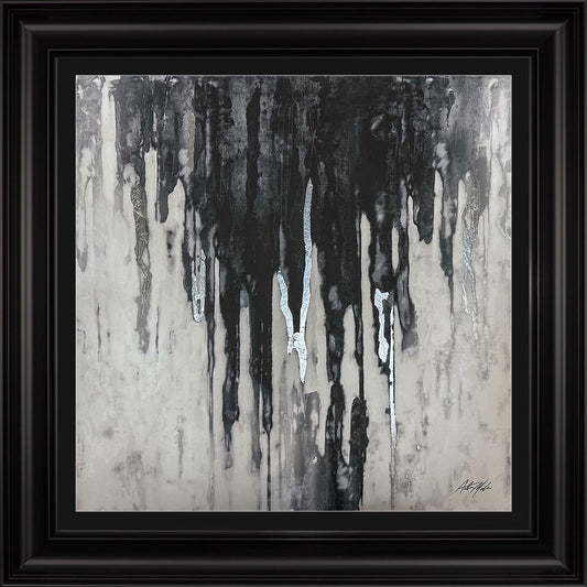 Abstract Black & Silver Dripping Keys No. 1 with Black Mount Framed Wall Art