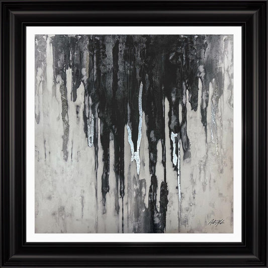 Abstract Black & Silver Dripping Keys No. 1 with White Mount Framed Wall Art