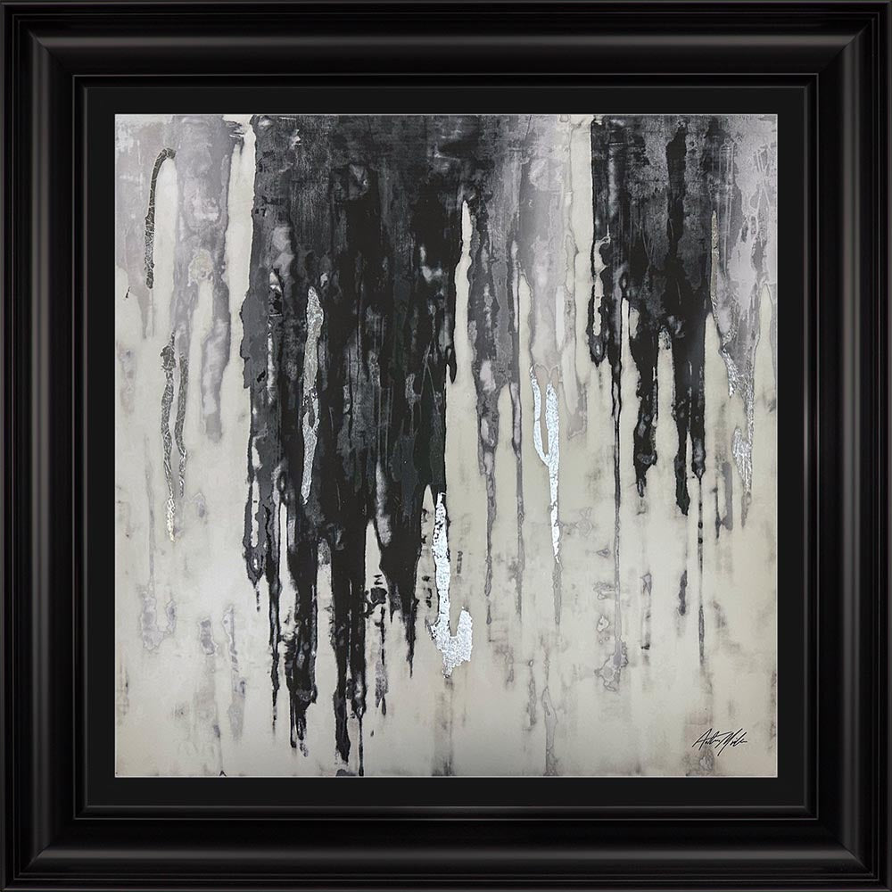 Abstract Black & Silver Dripping Keys No. 2 with Black Mount Framed Wall Art
