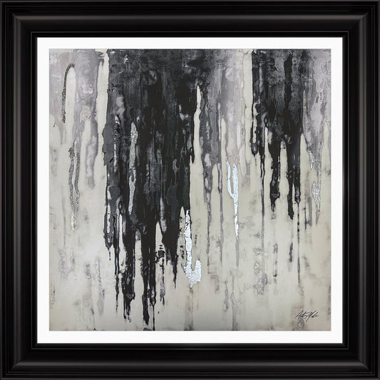 Abstract Black & Silver Dripping Keys No. 2 with White Mount Framed Wall Art
