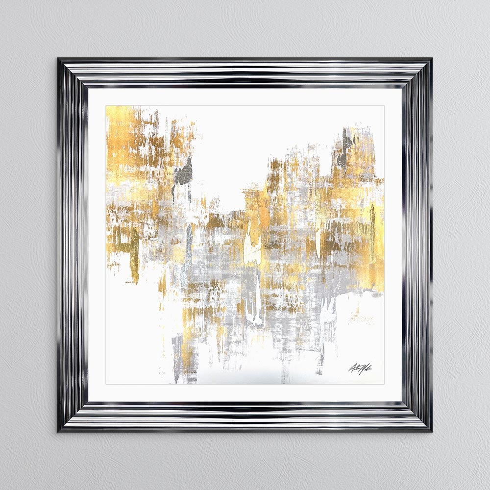 Silver & Gold No. 1 with White Mount Framed Wall Art