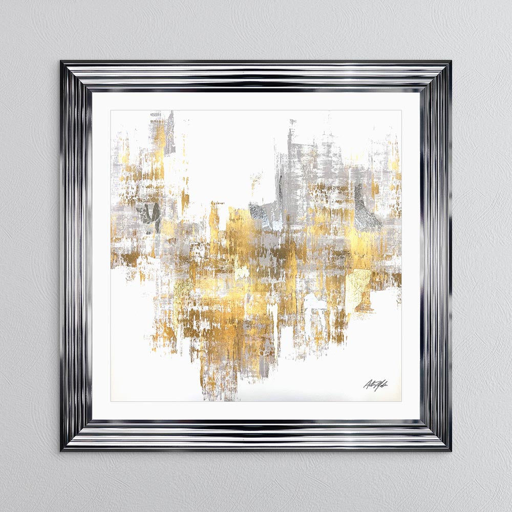 Silver & Gold No. 2 with White Mount Framed Wall Art