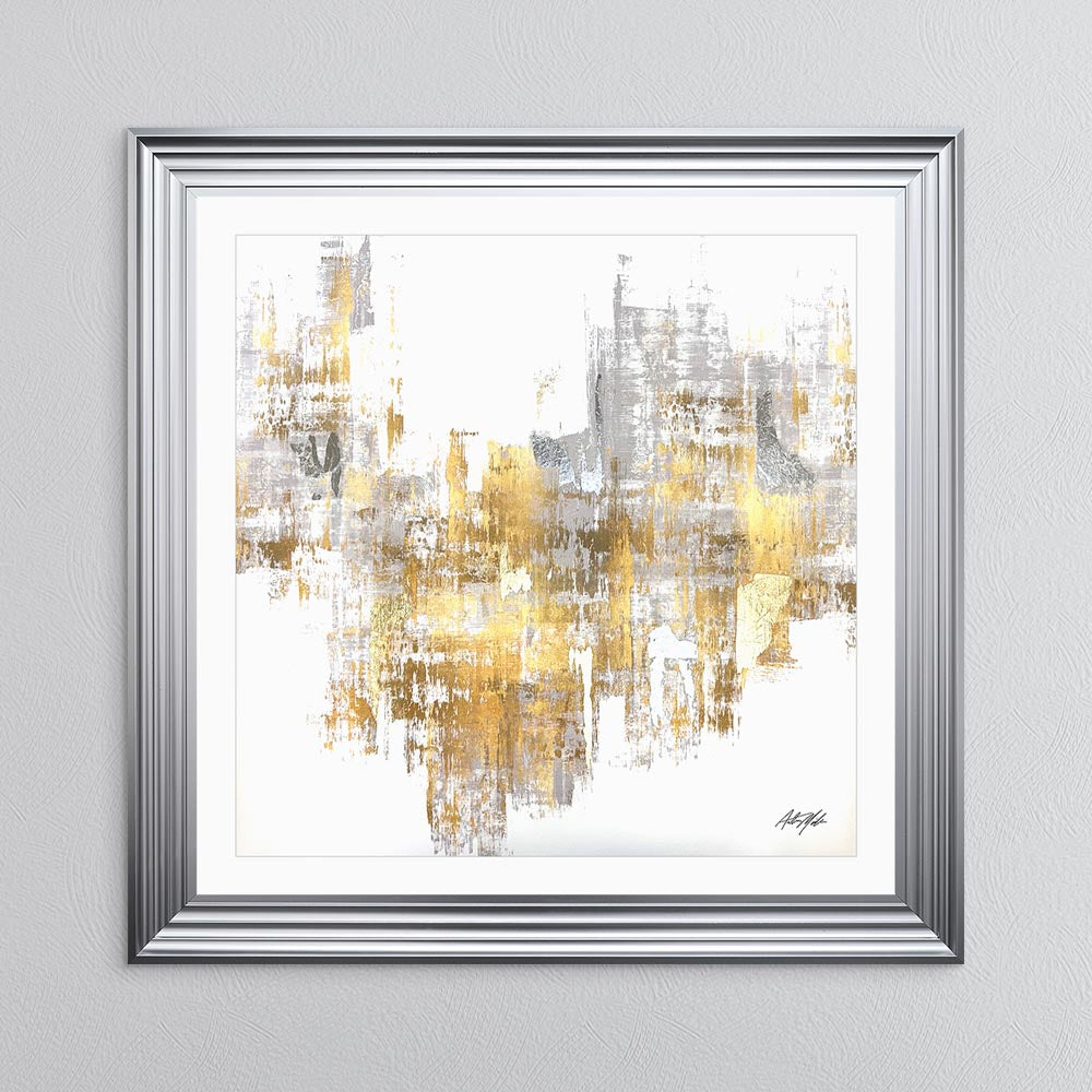 Silver & Gold No. 2 with White Mount Framed Wall Art