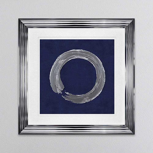 Silver Zen Circle On Blue 1 with White Mount Framed Wall Art
