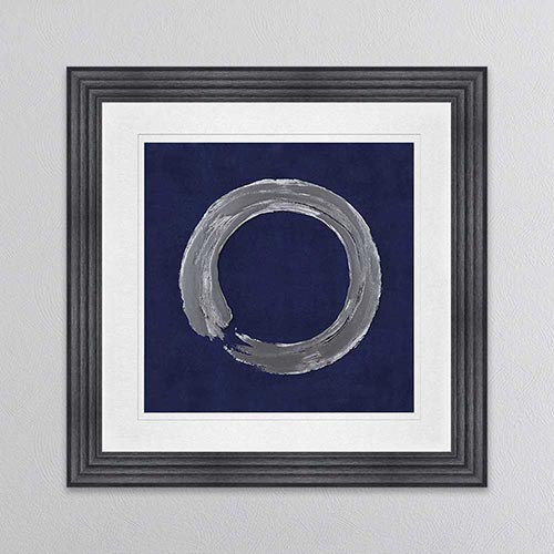Silver Zen Circle On Blue 1 with White Mount Framed Wall Art