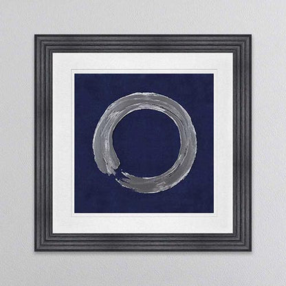Silver Zen Circle On Blue 1 with White Mount Framed Wall Art