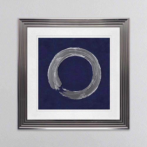 Silver Zen Circle On Blue 1 with White Mount Framed Wall Art