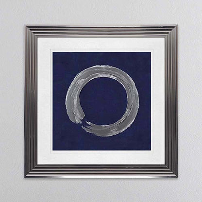 Silver Zen Circle On Blue 1 with White Mount Framed Wall Art