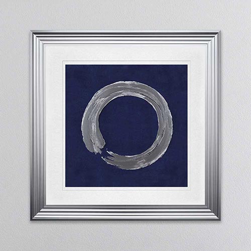 Silver Zen Circle On Blue 1 with White Mount Framed Wall Art