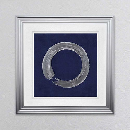 Silver Zen Circle On Blue 1 with White Mount Framed Wall Art