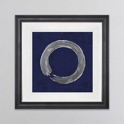 Silver Zen Circle On Blue 1 with White Mount Framed Wall Art