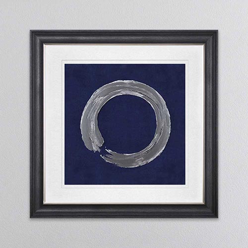 Silver Zen Circle On Blue 1 with White Mount Framed Wall Art
