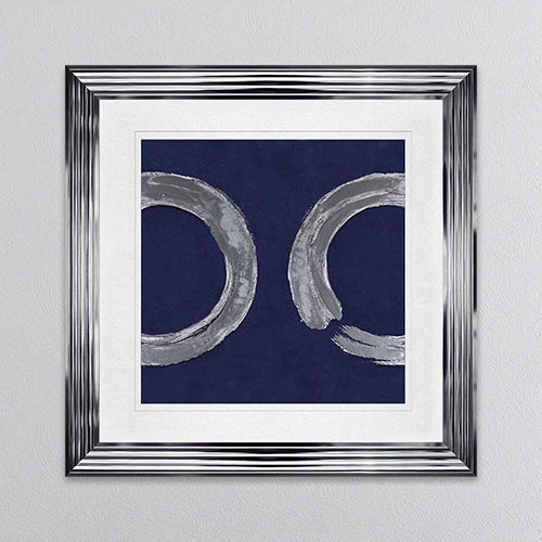 Silver Zen Circle On Blue 2 with White Mount Framed Wall Art