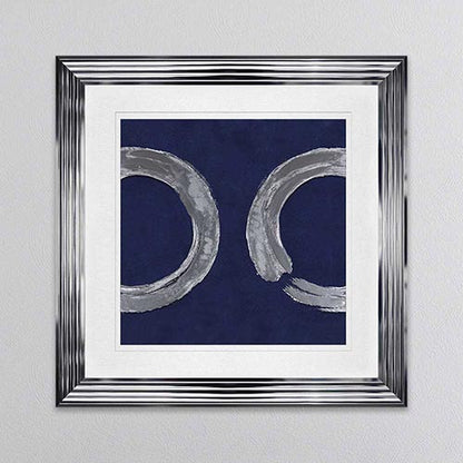 Silver Zen Circle On Blue 2 with White Mount Framed Wall Art