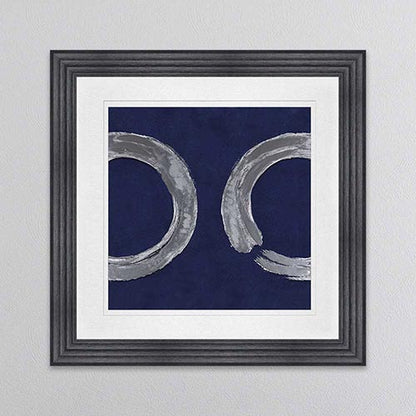 Silver Zen Circle On Blue 2 with White Mount Framed Wall Art
