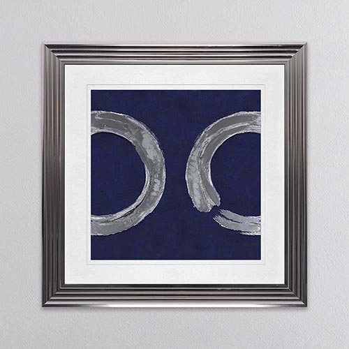 Silver Zen Circle On Blue 2 with White Mount Framed Wall Art