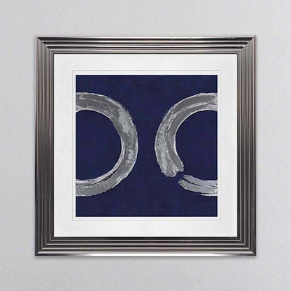 Silver Zen Circle On Blue 2 with White Mount Framed Wall Art