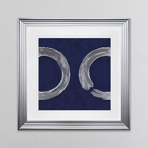 Silver Zen Circle On Blue 2 with White Mount Framed Wall Art