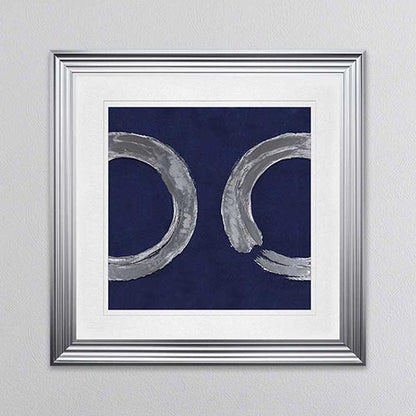 Silver Zen Circle On Blue 2 with White Mount Framed Wall Art