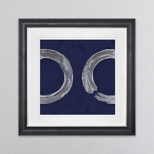 Silver Zen Circle On Blue 2 with White Mount Framed Wall Art