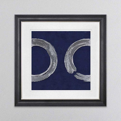 Silver Zen Circle On Blue 2 with White Mount Framed Wall Art